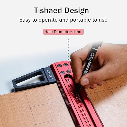 TYDEEY 12, 24, 31, 39 in Ultra-Precision Woodworking Scriber T-Square Ruler 24 in Measuring and Layout Tool, T Type Wood Aluminum Square Rulers for Architect and Carpenter Work