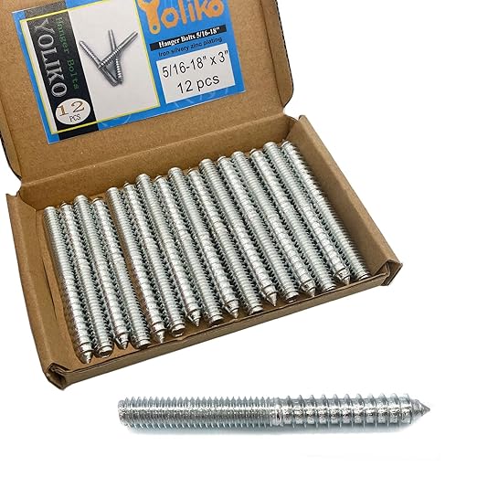 12 Pack 5/16-18 x 3 Inch Silver Hanger Bolts 5/16-18" Double Headed Bolts 5/16 Wood Dowel Screw Self-Tapping Screw Hanger Bolts for Furniture Screws Double Screw Threaded Rods Bolt 75mm Length