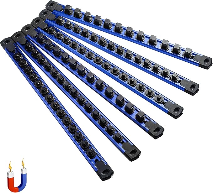 ALOANES 6PC Magnetic Heavy-duty Aluminum Alloy Socket Organizer Set (Navy)