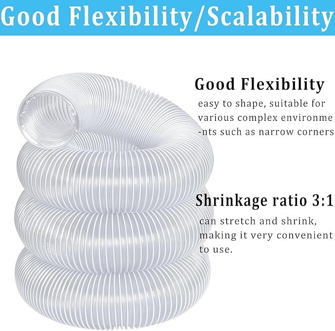 Dust Collection hose 2-1/2 in 횞 10 ft Clear Flexible PVC Fume Hose with Carbon Steel Wire for Dust Collector Table Saw Planer Woodworking, Lightweight and Puncture Resistant, with 4 Clamps