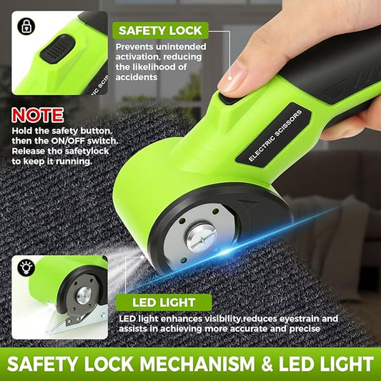 Cordless Cardboard Cutter with Safety Lock & LED ??4V Rechargeable, Extra Blade Included, Electric Box Cutter for Cardboard, Fabric Rotary Cutter for Wrapping Paper, Carpet & Leather