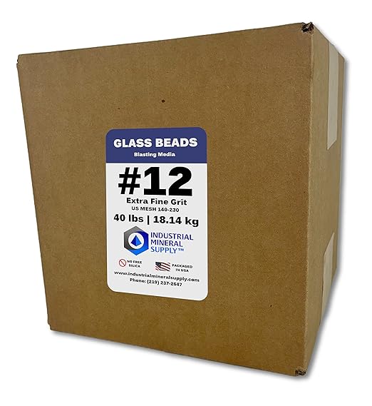 Glass Beads Blasting Abrasive Media - 40 lbs or 18.14 kg - Blast Cabinets or Sandblast Guns - Cleaning, Peening and Finishing (#12 - Extra Fine)