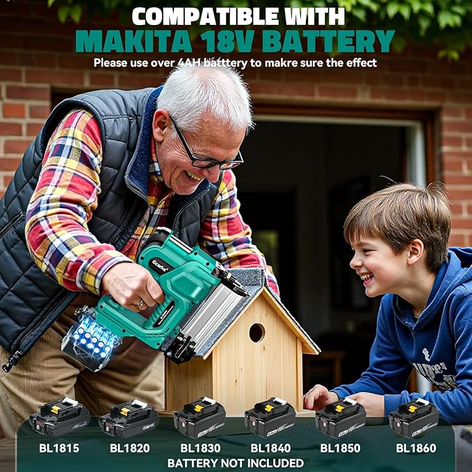 Ecarke 2" Brad Nailer Cordless Stapler Compatible with Makita 18V (No Battery), 2 in 1 Electric Nail Gun/Staple Gun with 18GA Nails/Staples, Battery Power Nail Gun for Trim Wood Crafting Carpentry DIY