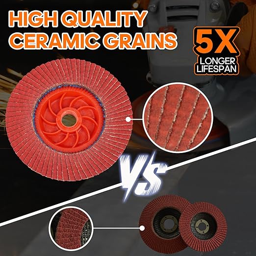 Expert Ceramic Flap Disc 4 1/2 for Angle Grinder, 40 Grit Type 27 Flap Sanding Disc, High Density Trimmable Grinding Wheels for Stainless Steel, Sheet Metal (5 Pack)