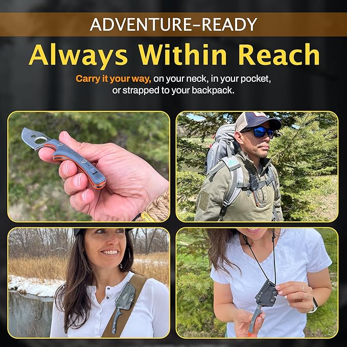 OUTDOOR ELEMENT Contour Feather Survival and Culinary Knives ??VG10 Steel Fixed Blade with Fire Starter, Hex Driver, Knife Sharpener, Sheath & Built in Whistle - Built For Camping & Outdoor Adventure