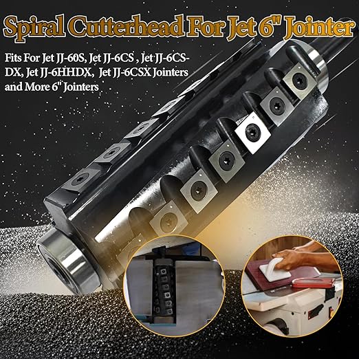 6 Inch Spiral Cutter Head for Jet 6??jj-6csdx Long Bed Jointer Woodworking Spiral Helical Cutterhead with 28 Pieces Reversible Carbide Inserts