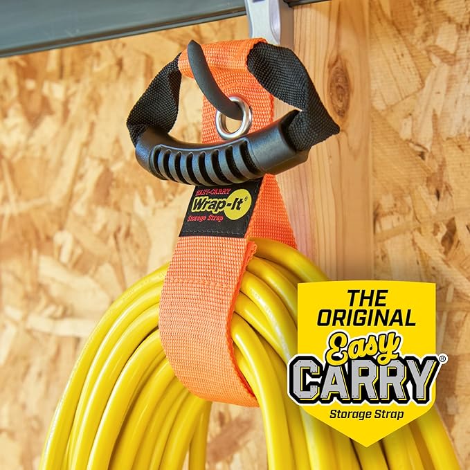 Easy-Carry Wrap-It Storage Straps - 17??(2-Pack) Blaze Orange with Grommet - Extension Cord Hanger Carrying Straps for RV Accessories