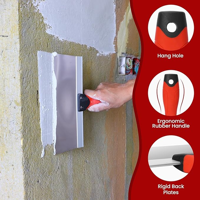 Drywall Taping Knife Stainless Steel, 3 PCS Taping Knives, 8"/10"/12" Premium Drywall Skimming Blades,Perfect Tool for Finishing and Patching