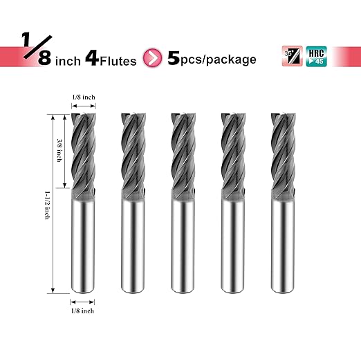 SPEED TIGER ISE Carbide End Mill 1/8????4 Flute, Square Nose, AlTiBN Coated, CNC Router Bit for Hardened Steel, Alloy Steel, Stainless Steel ??Made in Taiwan, 5-Pack