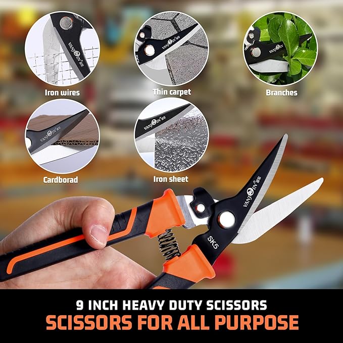 9'' Scissors Heavy Duty, Carpet Cutter with SK-5 Steel Blade, Multipurpose Carpet Cutting Scissors All Purpose for Carpet/Cardboard/Recycle