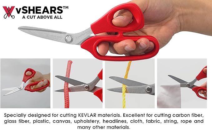 VAMPLIERS 8" Fiber Optic Kevlar Scissors Industrial Grade Carbon Steel Shears - Cuts Kevlar, Dyneema, Spectra, Vectran, Dacron, Nomex, Technora, Innegra, Carbon Fiber, Fiberglass