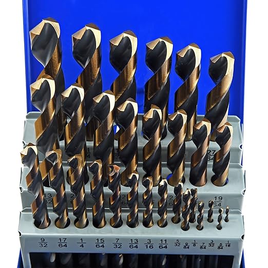 MaxTool Twist Drill Bit Set 29PCs High Speed Steel M2 Jobber Length Fully Ground for Metal Stainless Steel Plastic etc 1/16??to 1/2?? JBS02H10R029P