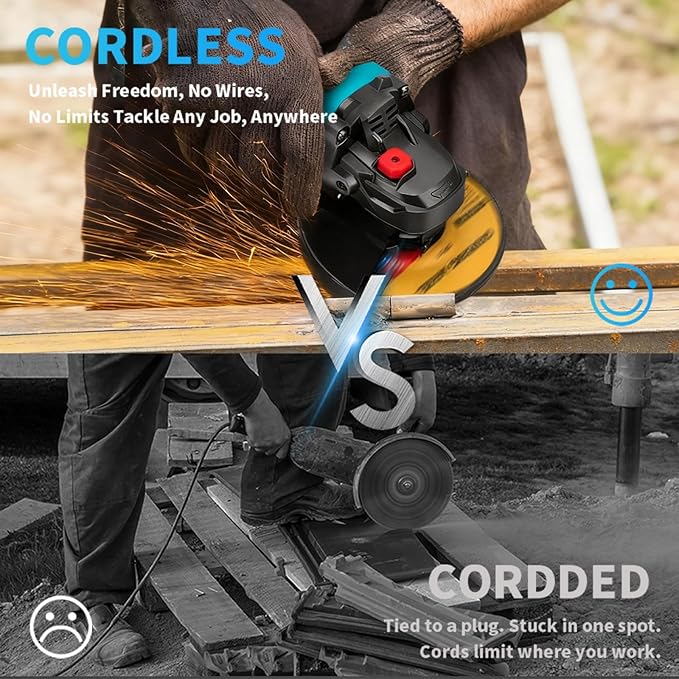 Cordless Angle Grinder 5-Inch,21V Brushless Power Grinder Tool with 2x6.0Ah Battery & Charger,10000RPM Variable Speed Amoladora Angular,Esmeriladora for Metal Cutting,Grinding,Polishing