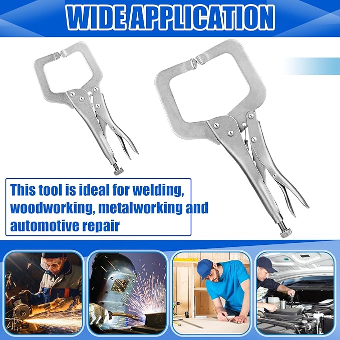 Yexiya 8 Pcs 11 Inch 6 Inch Locking C Clamp Locking Pliers Adjustable Welding Clamp Heavy Duty Alloy Steel with Regular Tip for Woodworking Shop Home Farm