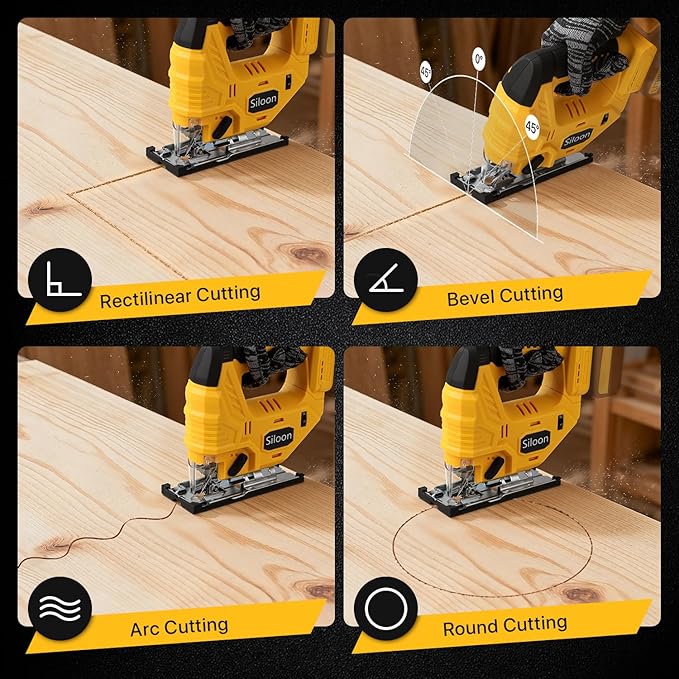 Jig Saw with De-walt 20v Battery,Cordless Jigsaw with 7 Speed Variable Up to 3200RPM, LED Light, 45° Bevel Cuts,3 Orbital Settings for Straight/Curve/Bevel/Circle Cutting(Battery Not Included)