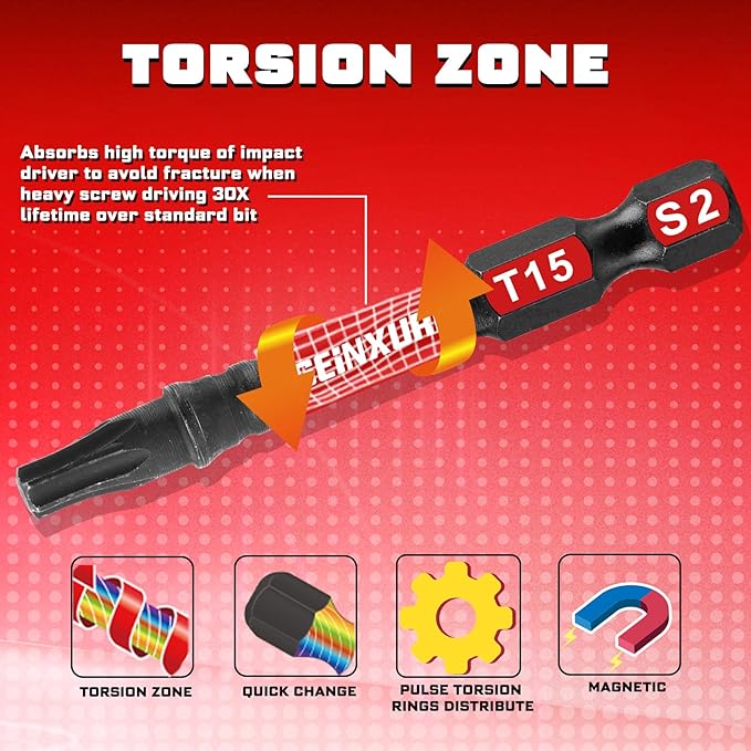 42Pieces Impact Screwdriver Bits Set, Magnetic S2 Steel Phillips/Slotted/Square/Torx Insert Power Bits Tips, Impact Bit Holder with Red Storage Box Case