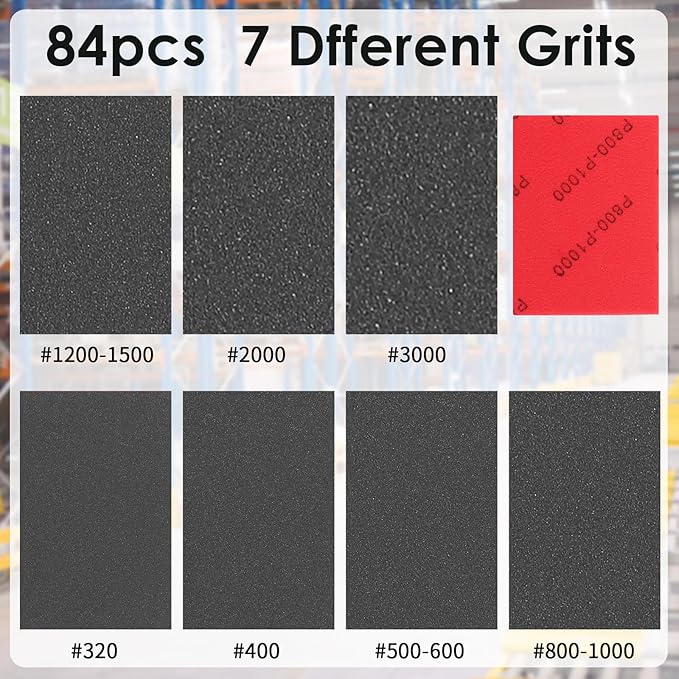 84 Pcs 320-3000 Grit Sanding Sponge, Ultra Fine Sanding Sponges Pads, Soft Foam Shine Block Wet Dry Polish Pads, Ultra Fine Grit Sandpaper for Model Drywall Metal Wood Furniture Polishing