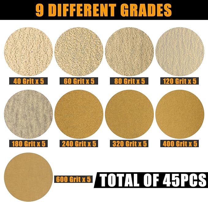 VIBRATITE 9 PCS Contoured Profile Hand Sanding Block, 4 Inch Hand Sander Block Interchangeable Assorted Convex & Concave Shapes with 45 Sheet Assortment Sandpaper for Auto Body, Woodworking, Furniture