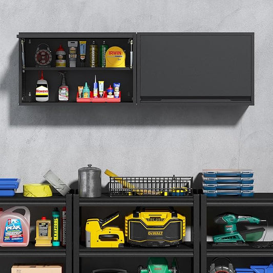 Coolsun Metal Wall Cabinet, Garage Wall Cabinet with Up-Flip Door, 19.7" H Wall Mounted Metal Storage Cabinet for Kitchen,Garage,Basement,Ware House Assembly Required (Black 19.7" H)