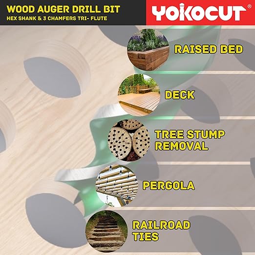 1/4"x 24" Auger Drill Bit for Wood, Hex Shank Tri-Flute Drill Bits, Ship Auger Long Drill Bit for Soft and Hard Wood, Plastic, Drywall, Tree Stump and Composite Materials