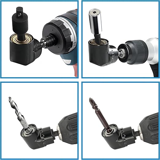 4-Piece Power Drill Sockets Adapter Sets,360째Rotatable 1/4" 3/8" 1/2" Impact Grade Driver Sockets Adapter Extension Set Drill Bit+105 Degree Right Angle Screwdriver Set Drill Hex Bit Socket Adapter