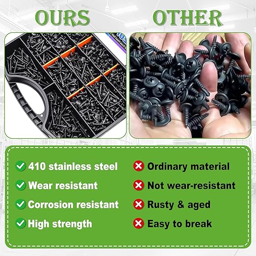 mxuteuk 610PCS #8#10 Black Self Tapping Screws,410 Stainless Steel Self Drilling Screws for Metal,Truss Head Black Self Tapping Screw for Metal,Plastic,Wood(1/2" to 1-1/2")