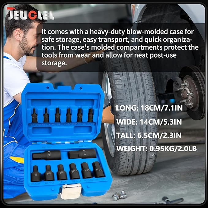 14Pcs Impact Grade Allen Bit Socket Set, Metric Hex Drive 1/4-Inch, 3/8-Inch, 1/2-Inch Drive Impact Hex Socket Kit, Heavy Duty Hex bit Screwdriver Adapter Hand Repair Tool