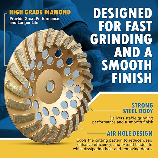 4" Diamond Grinding Wheels for Concrete or Masonry, 9 Turbo Segments, #30/40 Grit, Medium Bond, 7/8"-5/8" Arbor