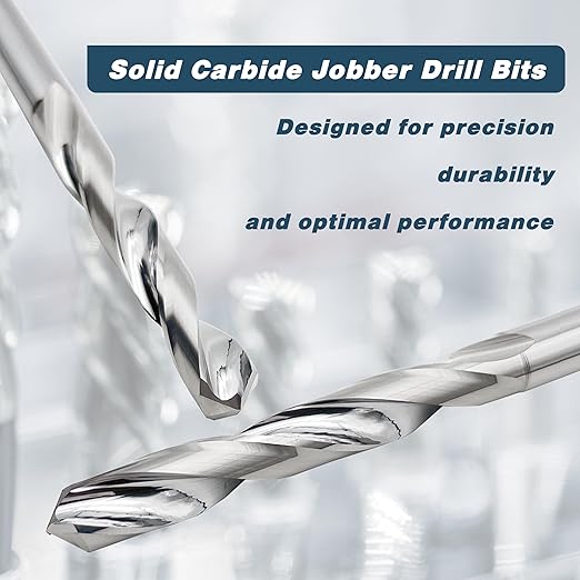 1/4" Solid Carbide Jobber Drill Bits with Straight Shank and 118째 Point Angle, Made from K20 Tungsten Carbide,Applications: for Stainless Steel Alloy Metal, 5-Piece