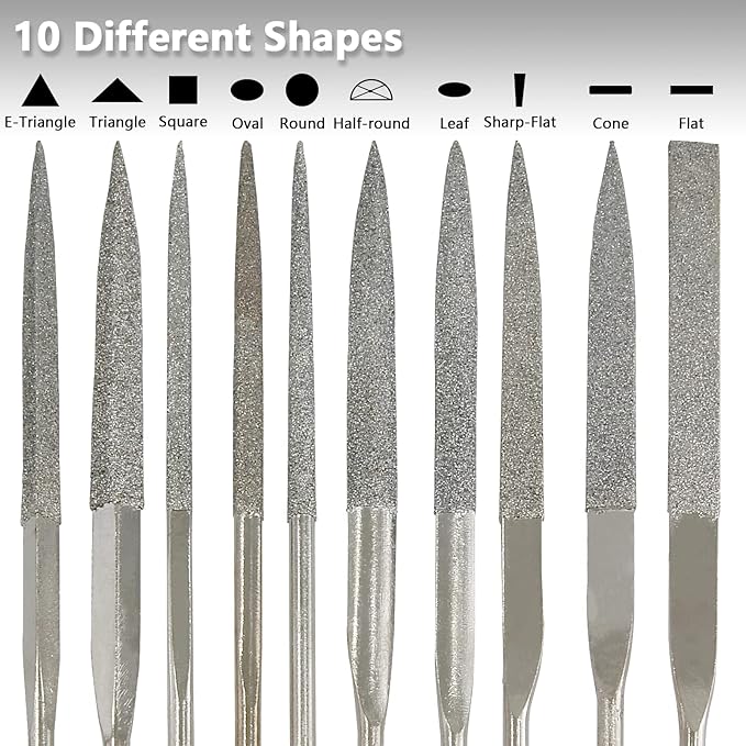 Litoexpe 10-Piece Mini Needle File Set, Multipurpose Small Diamond File Kit for Metal, Crafts, Wood, Plastic Sanding, 2x100mm