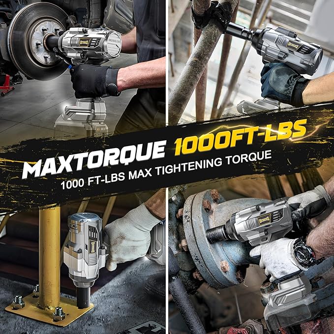 Cordless Impact Wrench 1/2 inch for Dewalt 20v Battery, 1000FT-LBS(1360N.m) Brushless Electric Impact Gun, High Torque Power Impact Driver with 6Pcs Sockets & Storage Case (Tool Only)