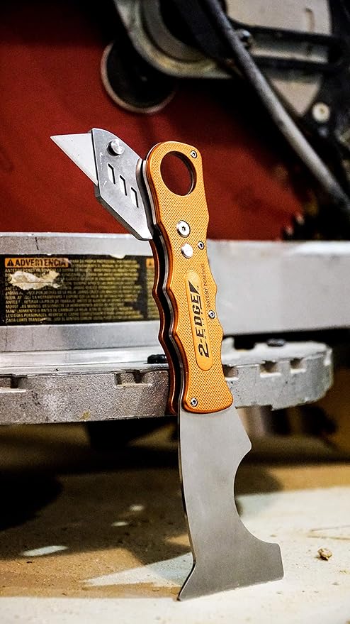Zorr 2-Edge Knife ??Foldable Utility & Putty Knife Combo, Aluminum Handle with Safety Lock, Belt Clip & Interchangeable Blade, Painter?셲 All-in-One Tool, orange 5 and 1