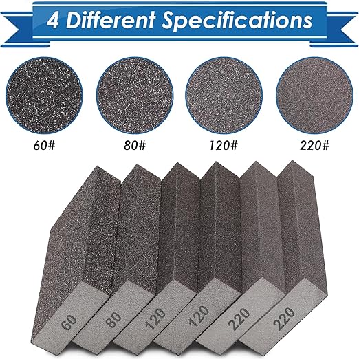 6Pcs Sanding Sponge 60 80 120 220 Coarse Medium Fine Grit Sanding Block Washable and Reusable for Wood, Metal, Wall Polish