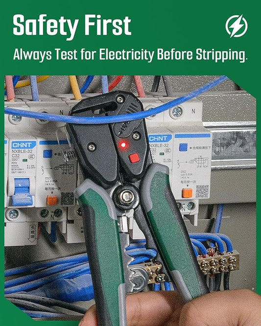 TESMEN TWS-322 Self Adjusting Wire Stripper with Non-Contact Voltage Detection, 4-in-1 Automatic Wire Stripper Tool, Universal Cutters and Crimping Tool, for 10-24 AWG Electrical Cable