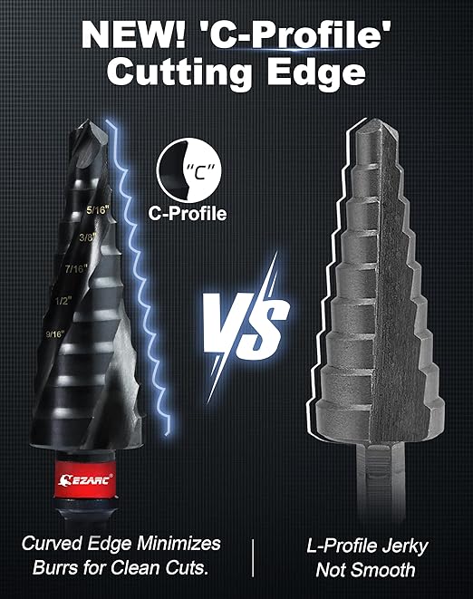 EZARC Step Drill Bit for Metal, M35 Cobalt Step Drill Spiral Flute Unibit Step Drill Bit (1/4''-3/4'') Wear-Resistant AlTiN Coated, 1/4" Hex Shank for Metal, Stainless Steel, Aluminum, Plastic