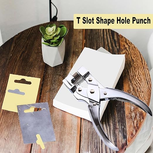 Heavy Duty T Slot Shape Hole Punch, Handheld Tag Punches Airplane Hole Punch Butterfly T-Hook Clamp Pliers Cutter for Paper Crafts, Badge & ID Card, PVC Cardboard(Silver)