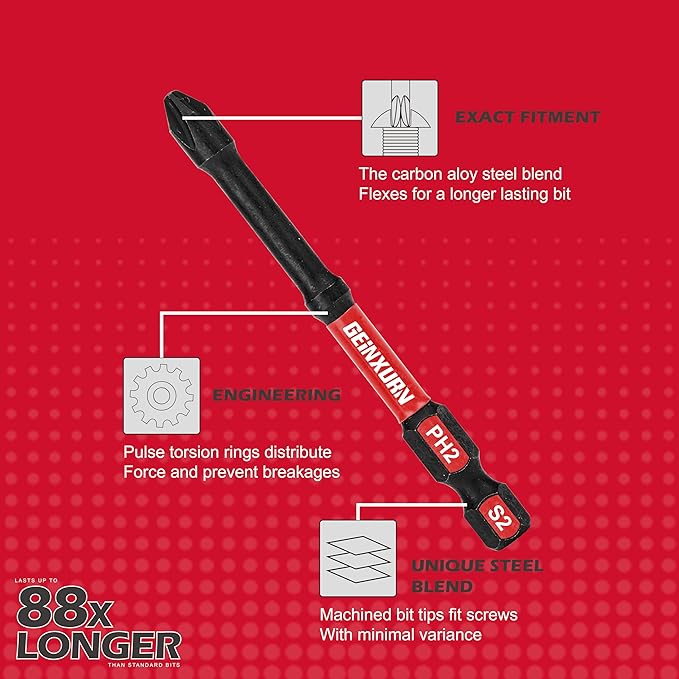 Impact Tough Mixed #1#2#3 Phillips D2 Steel Long Extension Insert Driver Bits, 41Pack 1/4 Inch Hex Shank Long Cross Magnetic PH1/PH2/PH3 Screwdriver Bits Set with 1Pcs Magnetic Bit Holder