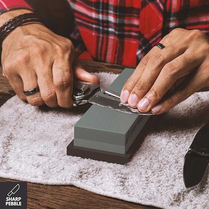 Sharp Pebble Knife Sharpening Stones Kit with 400/1000 and 1000/6000 Grit with Flattening Stone & Angle Guide