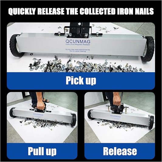 Rolling Magnetic Sweeper with Wheels, 55 Lbs 36-inch Large Magnet Pickup Lawn Sweeper with Telescoping Handle, Push-Type Magnetic Pick Up Sweeper, Easy Cleanup of Workshop Yard Garage