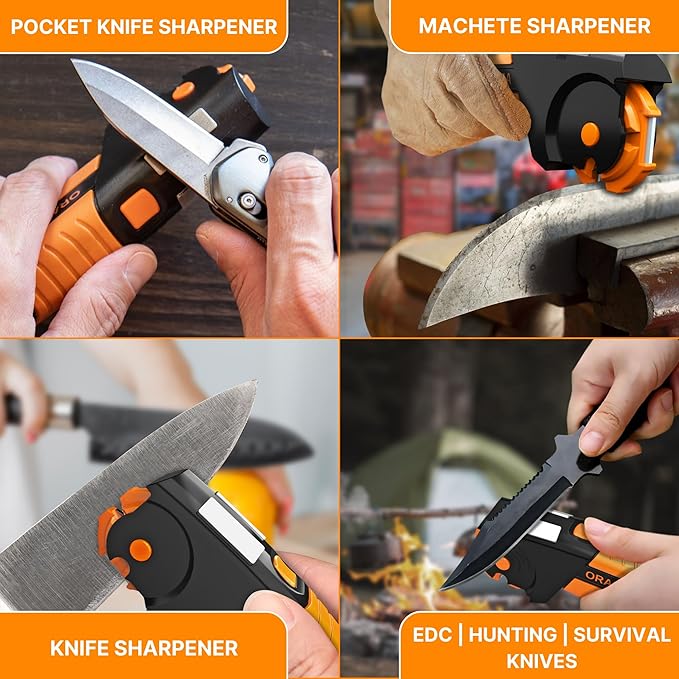 Orange Ninja 7-in-1 Garden Tool & Knife Sharpener ??Sharpens Pocket Knives, Axe, Hatchet, Machete, Pruner & Shears ??One Tool for All Your Outdoor Blades by Sharp Pebble