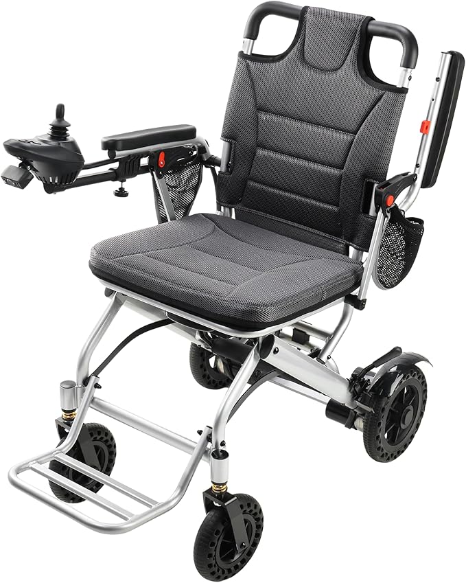 Goldseason 330lb Bearing Portable Electric Wheelchair for Adults & Seniors ??33lbs Lightweight Electric Wheelchair, Side Pockets for Essentials, Airline Approved for Travel, Silver-Gray