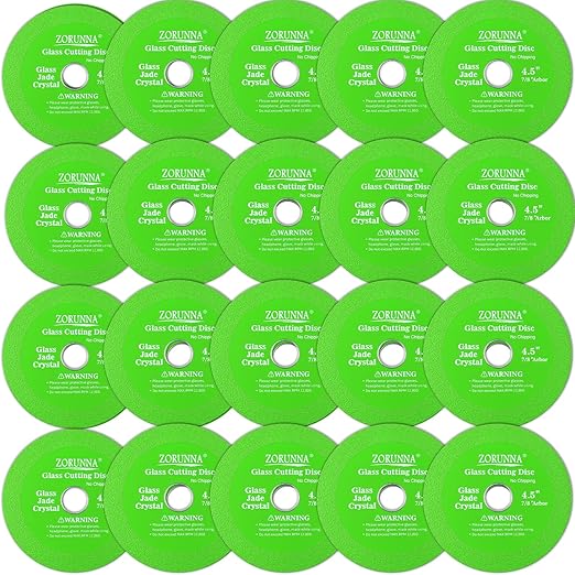 Glass Cutting Disc for 4-1/2" Angle Grinder, 20 Pack Glass Ceramic Diamond Cutting Blade Disc 7/8" for Grinding Jade, Crystal, Wine Bottles, Tile.