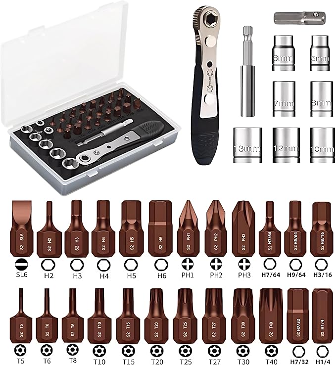 33 in 1 Right angle screwdriver 18mm/0.7??Shortest magnetic screwdriver bit (S2 alloy steel) 90 Degree Offset mini ratchet screwdriver set Dedicated to small spaces Home&Outdoor Portable Tools