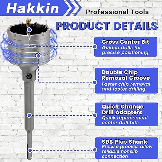 30 65 75mm Concrete Hole Saw Kit Drill Hole Cutter Set, Hakkin Cement Hole Saw with 220mm SDS Plus Shank Connecting Rod, Wall Hole Drill Bit for Stone Wall Foam Brick Home Improvement