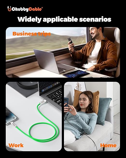 chubbycable Couple Chubby 2-Pack 120W USB C Cable Extra Thick Silicone Fast Charging Cable Compatible with iPhone 17-15 Series iPad Galaxy Series, Blue+Green, USB-A to Type-C, 8.2FT