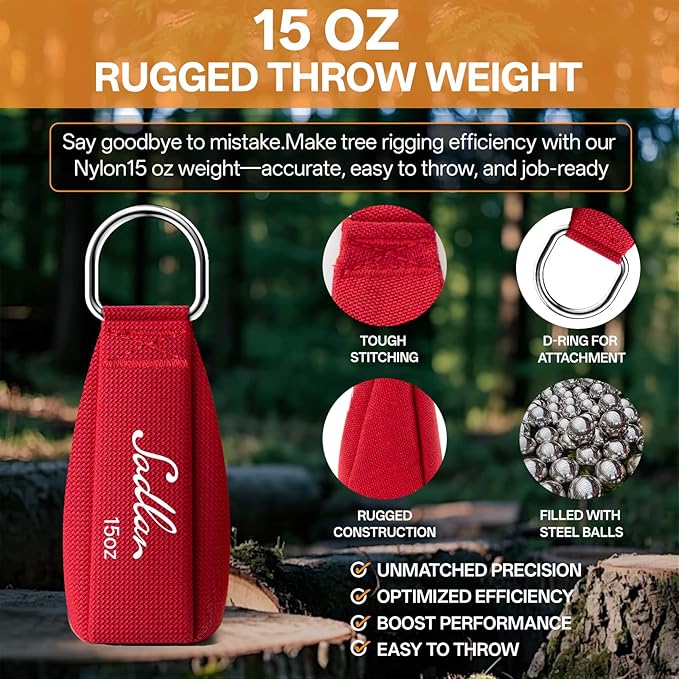 Arborist Throw Line Kit - Ultra Slick 166ft Rope with 15Oz Weight Throw Bag Low High Limb Throwing Adults Forestry Tree Trimming Cutting Gear
