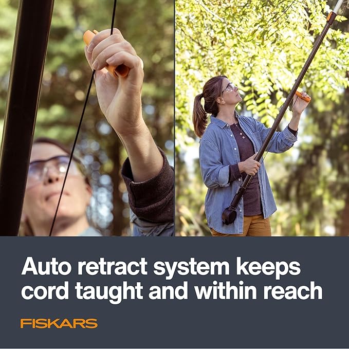Fiskars XtendControl Extendable Tree Pruner (14 ft), Adjustable Branch Trimmer w/Fixed Pruning Head, 15" X2 Hook Bill Saw, 3-6 ft & 4-8ft Extension Poles, and Automatic Cord Reel for Precise Cuts
