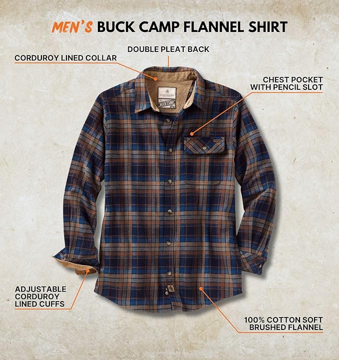 Legendary Whitetails Men's Flannel Shirt Long Sleeve Button Down 100% Cotton