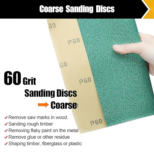 60 Grit Aluminum Oxide Sandpaper, 9x11 Inch Sheets, 12 Pack, Compatible with Sanding Block, for Wood, Metal, Fiberglass