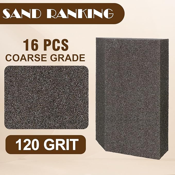 120 Grit Angled Sanding Blocks, Jamiikury Fine Sponge Sand Block Washable and Reusable, Wet & Dry Sandpaper Block for Wood Metal Drywall and Furniture Paint - Pack of 16